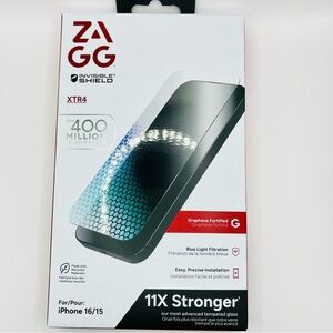 NWT ZAGG Invisible Shield fortified Tampered Glass Screen Protector iPhone 16/15